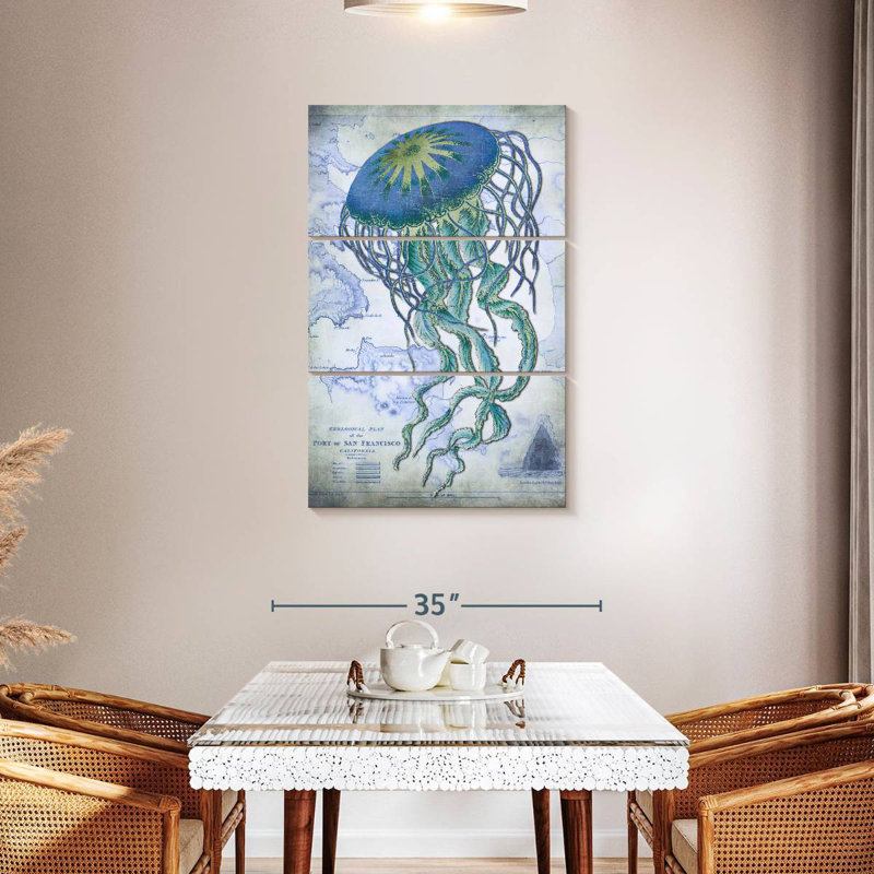 Brampt Jellyfish sur l'image d'une carte nautique, H 45 po x l 28 po