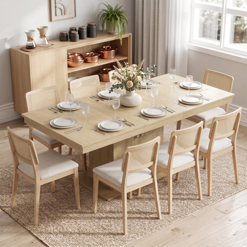 Table de salle à manger pliable pliable 6-8 personnes, naturel