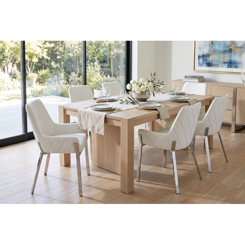 Pangea Home Hudson Tufted Upholstered Arm Chair - Dining Chairs Set of 2 – Modern Upholstered Accent Chairs for Kitchen, Dining Room, Living, or Breakfast - White Black Leather with Silver Legs