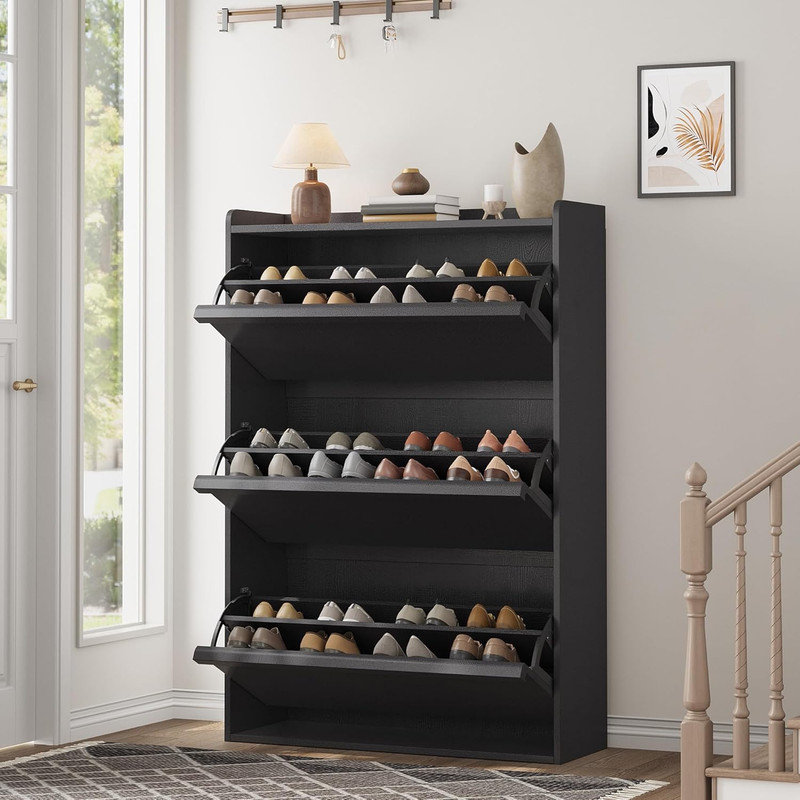 24 Pair Flip Down Shoe Storage, Matte Black