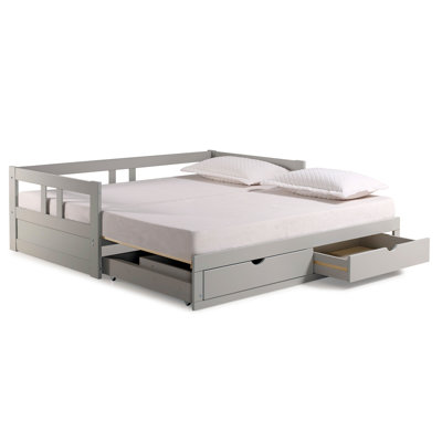 Furniture Melody King Daybed With Pop Up Trundle Bed - Wood Day Bed With 2 Pull-out Storage Drawers And 400lb Capacity - For Kids, Guest Room, Living by Rosecliff Heights