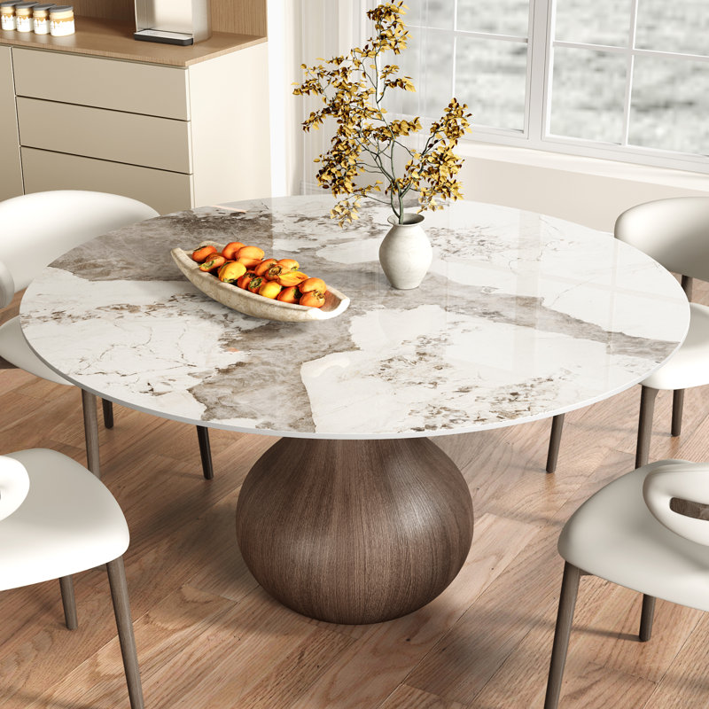 Table de salle à manger à piédestal en bois massif avec faux marbre pour 4/6/8/10 sièges, H 29,52 po x L 59 po x l 59 po