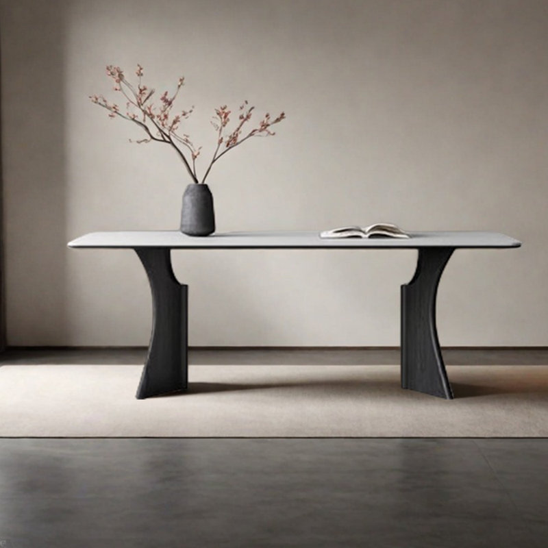 Table de salle à manger unique en frêne, H 29,53 po x L 70,87 po x l 35,43 po, Blanc, Noir, noir, noir, noir