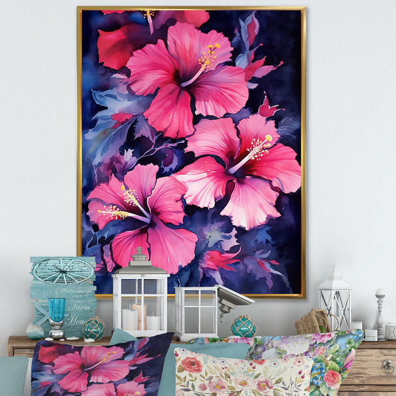 «Tropical Floral Hibiscus Beauty III», reproduction, Cadre flottant doré, H 20 po x l 12 po x P 1 po