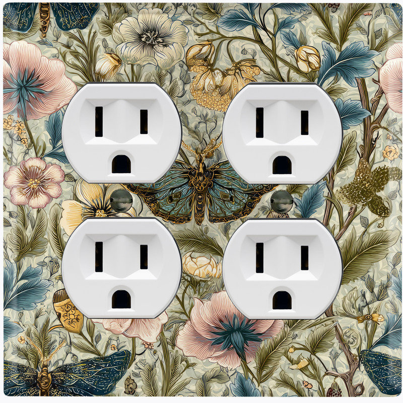 Couvercle de plaque d'interrupteur en métal; Rectangle 2 bandes US standard US - feuillage floral, Prise double # 9