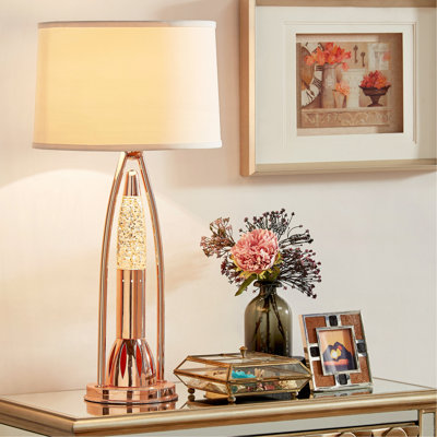 Everly Quinn Beautiful Water Dancing Table Lamp 1pc Modern Design Home Decor Copper Finish Luxurious Sparkling Decorative Night lamp Bedroom Lamp Living Room