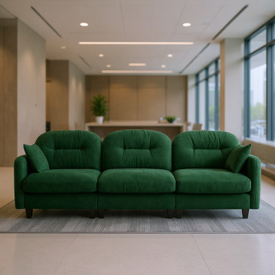 Canapé de réception 107 po 3 places en chenille douce avec dossier capitonné, coussins ergonomiques et base en bois, vert