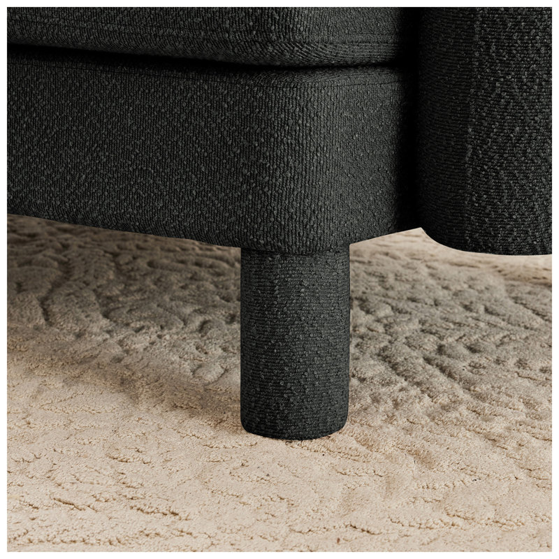 Urban Ins 109.4" W x 67.3" D x 35" H Dark Gray Boucle Convertible 3-Seater Sectional Sofa with Ottoman, Black Boucle, Black