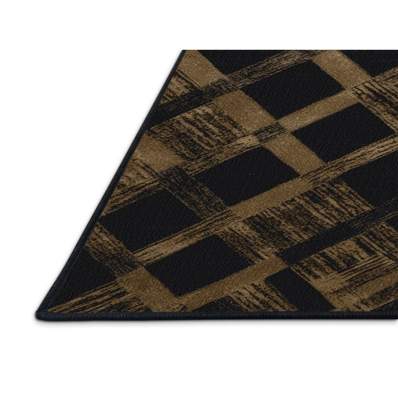 Machine Washable Checkered Black Area Rug, Rectangle 7' x 9'