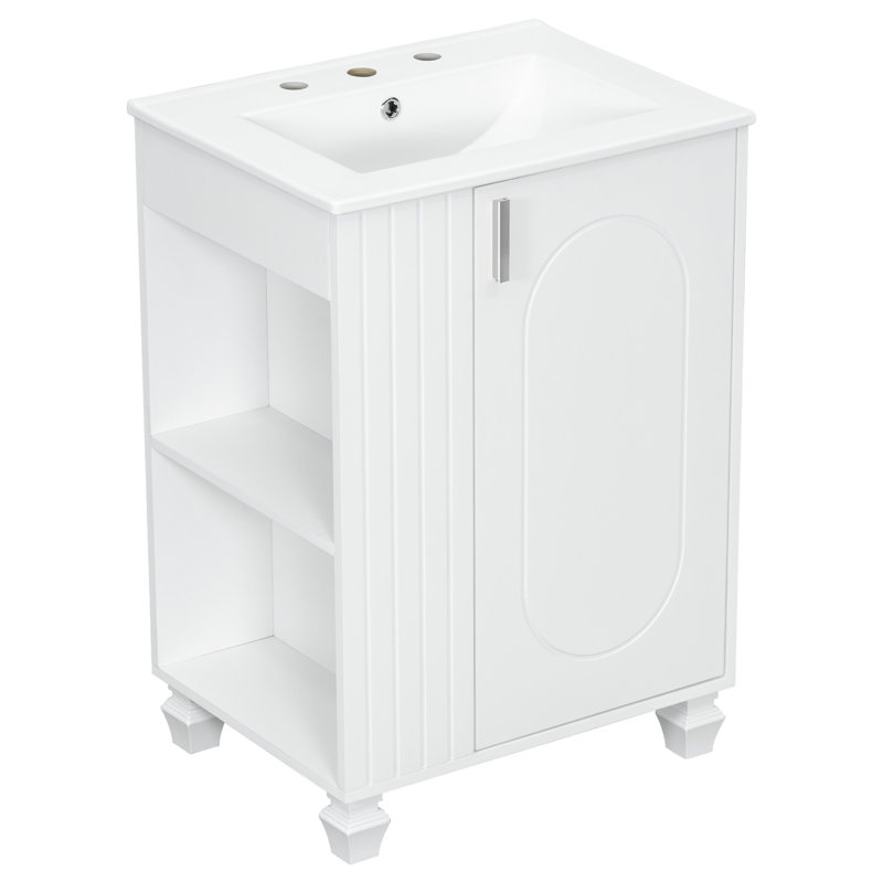 Mikalya 24" Bathroom Vanity With Sink, Bathroom Cabinet With Door Shelf, White