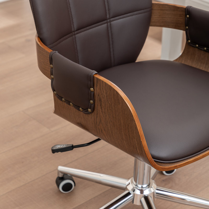Ryonie Faux Leather Upholstered Swivel Office Chair, Brown