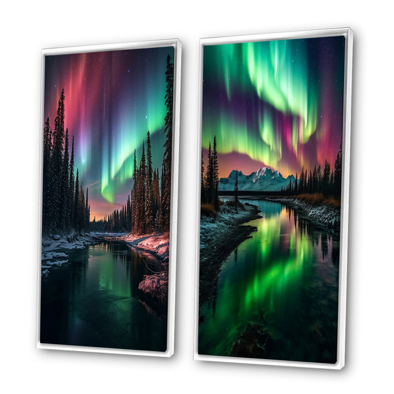 «Yukon Northern Lights Beauty», 2 pièces, Cadre blanc, H 20 po x l 24 po