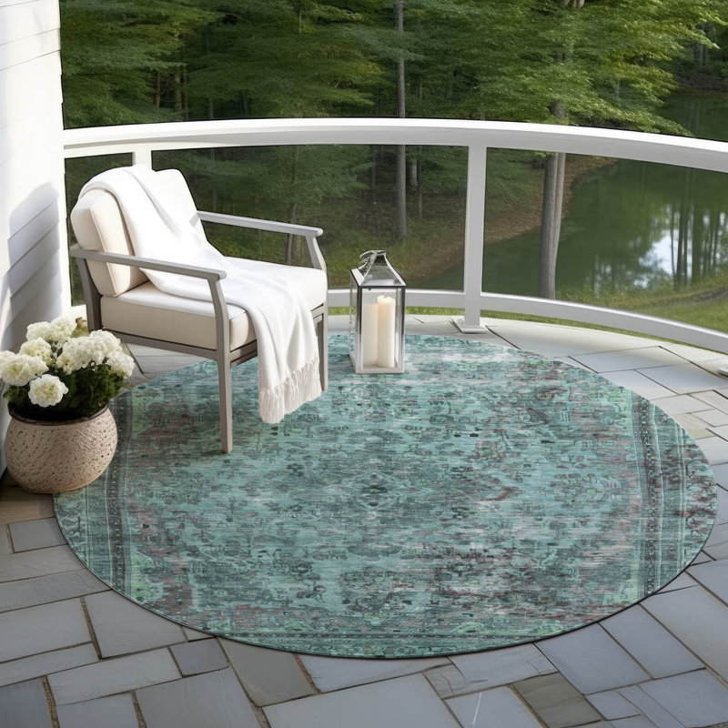 Tapis sarcelle intérieur / extérieur lavable à la machine Claudian ACN1646, Rond 8 pi