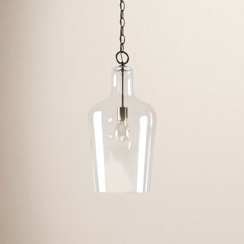 Luminaire suspendu en forme de cloche à 1 lumière Dori en nickel poli Dori, Transparent, Nickel poli