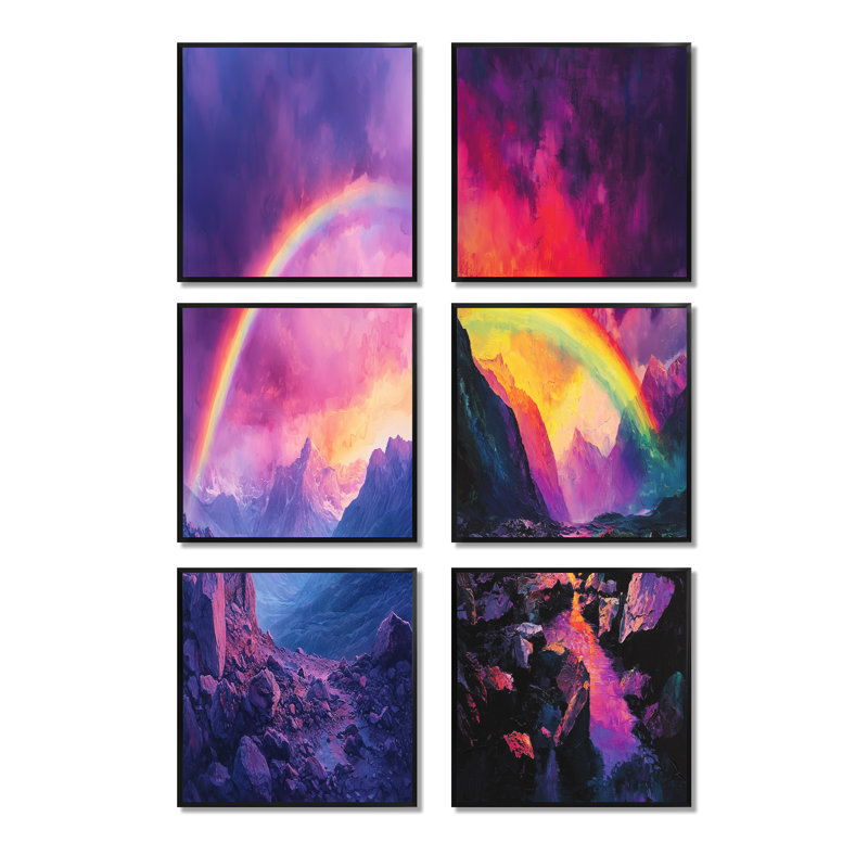 «Rainbow In The Rocky Landscape», ensemble de 6 reproductions d'art mural, Noir, Impression encadrée sans passe-partout