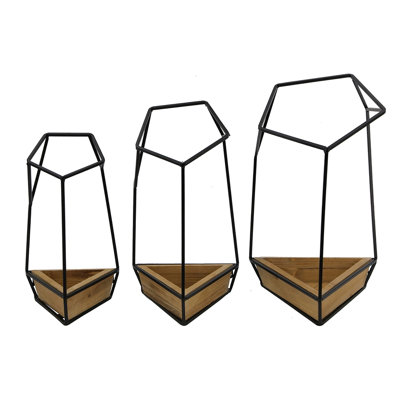 De 3 pots à fleurs muraux géométriques noirs avec bois de sapin, parfait pour le style intérieur, dimensions: L 9,8 x 9,8 x 16,5 m 8,3 x 8,3 x 15,4 x 7,1 x 7,1 x 13,4 pouces en pot et bois, idéal