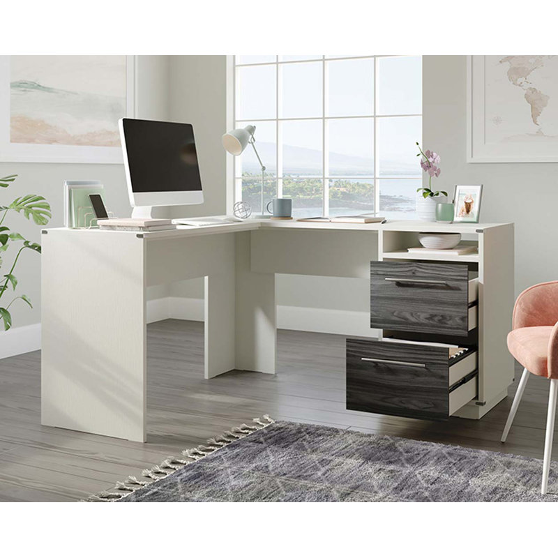 L-Shaped Executive Desk, Pearl Oak/Gray