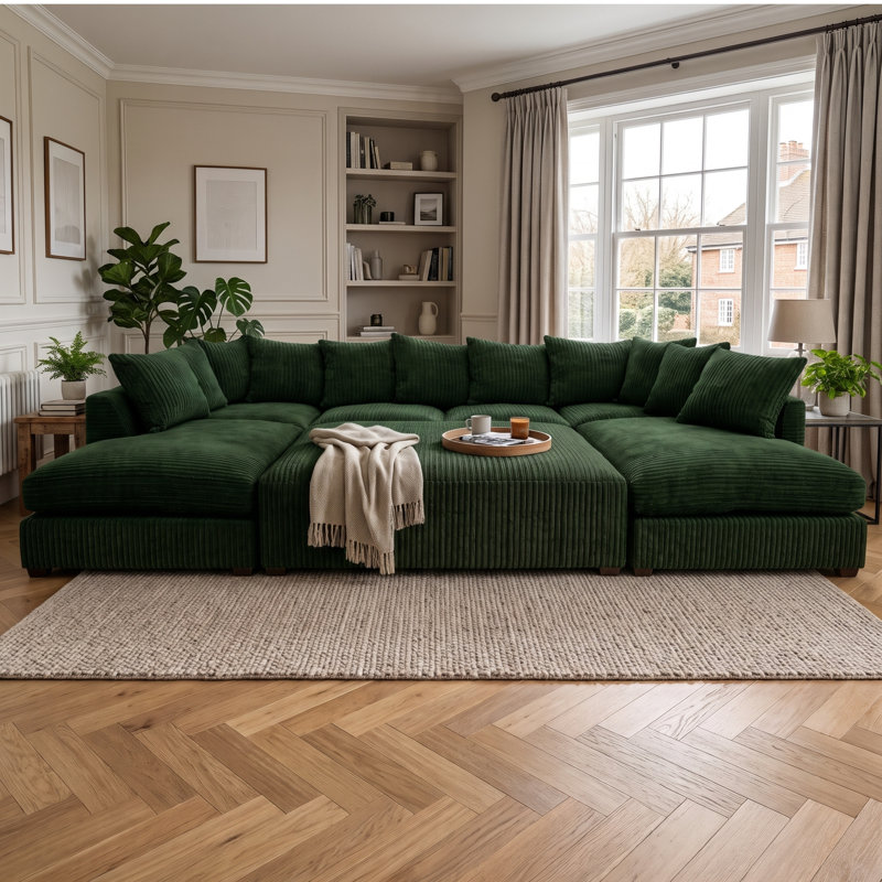 7 Seater Corduroy Sofa Bed, Green