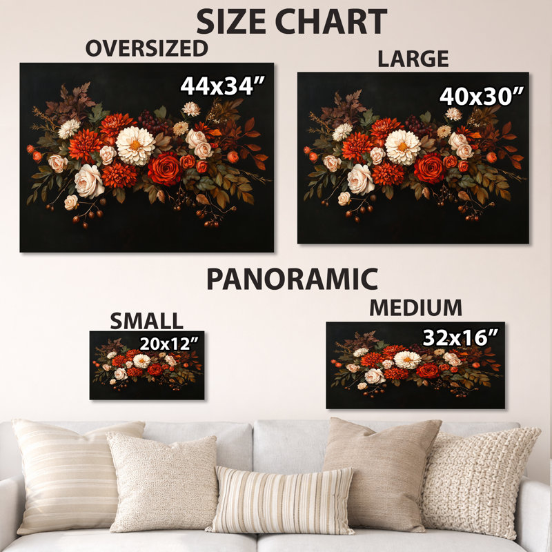 Cascade de fleurs écarlates - Grande décoration murale en métal à motif floral, H 12 po x l 20 po