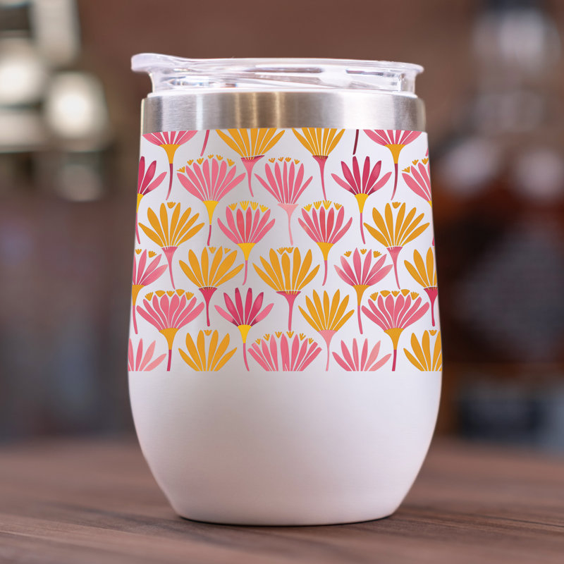 Mod. Motif floral 11 oz. Verre à vin blanc, Rose / blanc