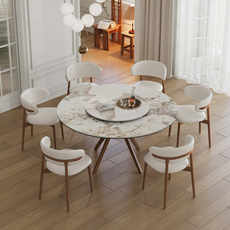 Ensemble de table de salle à manger moderne en pierre frittée 59 pouces avec plateau tournant rond de 35 pouces