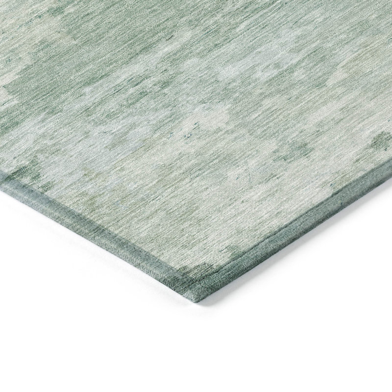 Tapis extérieur lavable abstrait vert menthe et turquoise 10 pi x 14 pi,  Rectangle 10 pi x 14 pi