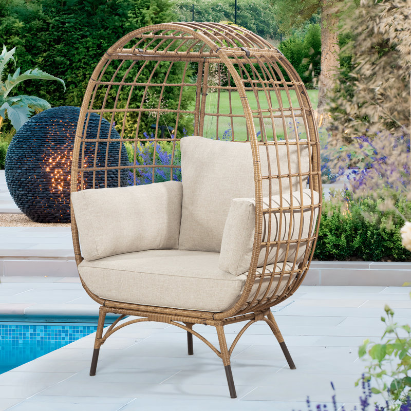 Fauteuil de patio avec coussins Cuccia, Beige, Jaune