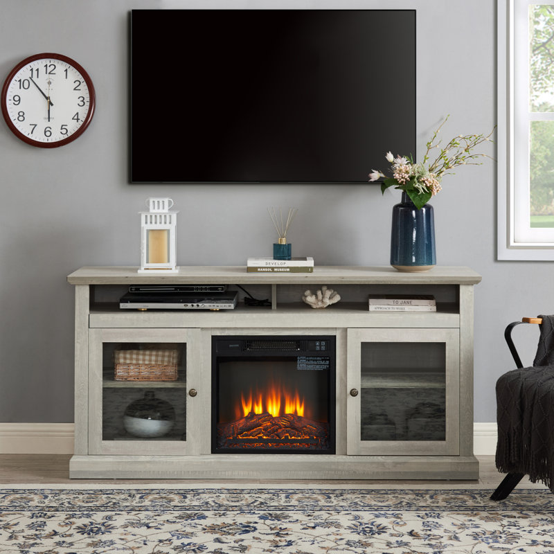Contemporary TV Media Stand Modern Entertainment Console With 18" Fireplace Insert For TV Up To 65" With Open And Closed Storage Space, 60"W*15.75"D*29"H