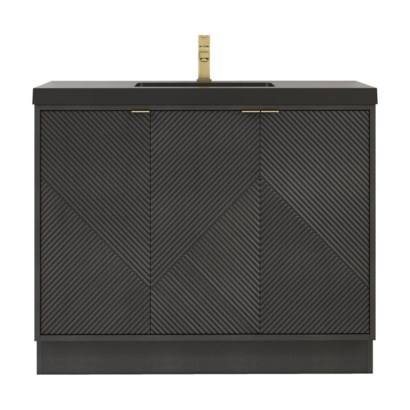 Meuble-lavabo autoportant 41,7 po Monterey + lavabo en acrylique noir renforcé (portes à droite), Noir