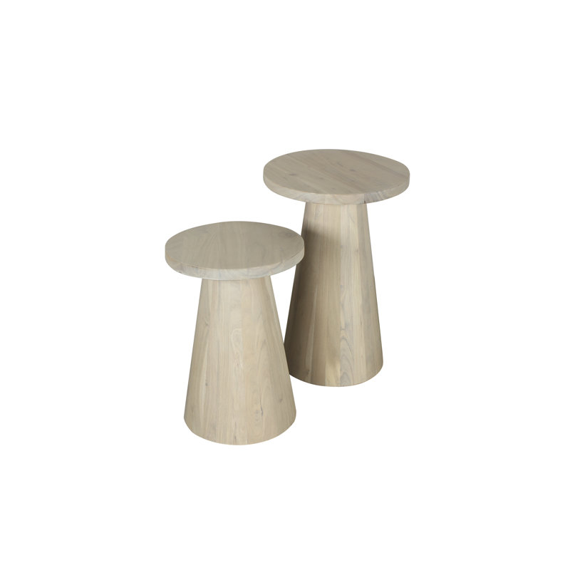 Tam Solid Wood Side Table Set, White