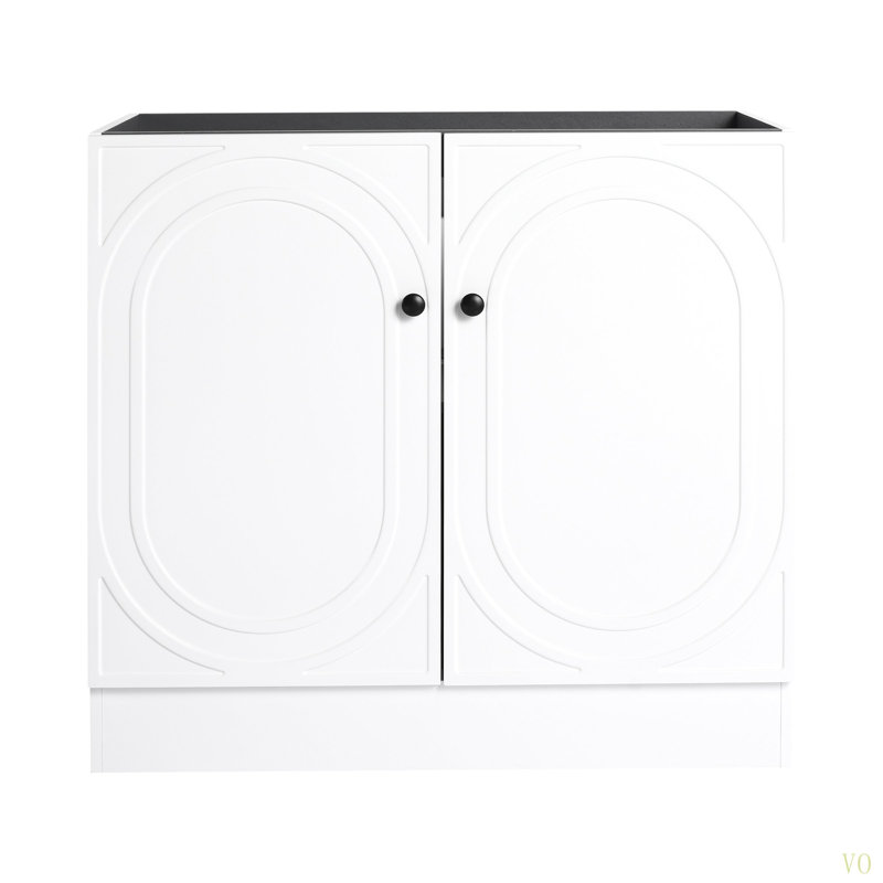Meuble-lavabo autoportant 36 po avec 2 portes à fermeture en douceur (emballage KD) - sans le lavabo, Noir, Blanc