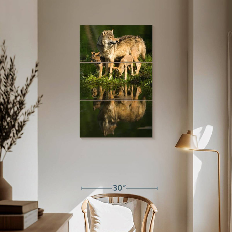 Brampt Wolves au bord du lac, H 57 po x l 36 po
