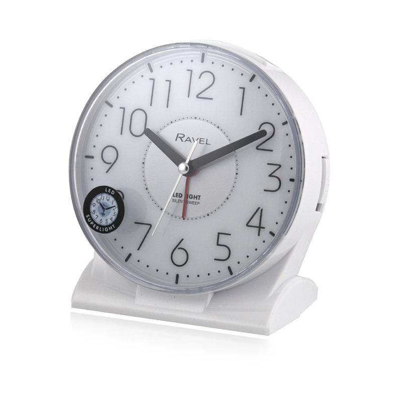 Analogue Quartz Movement / Crystal Alarm Tabletop Clock, White