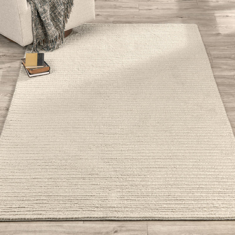 Dawson 8'x10' Wool Blend Fabric Handwoven  Beige Accent Area Rug, Rectangle 5' x 8'