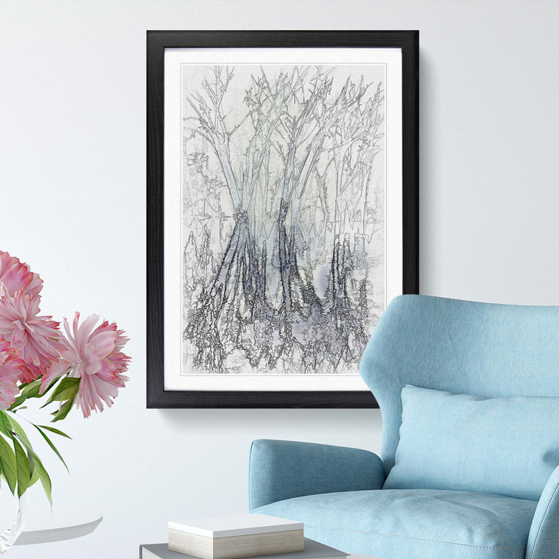 Reflection of Trees in a Forest in Abstract - Picture Frame Graphic Art Print, Black Framed, 48cm H x 36cm W x 2cm D
