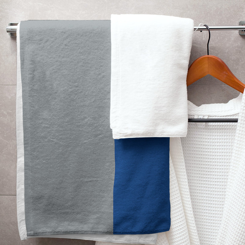 Lightweight Bath Towel, Gray/Royal Blue/Gray, Poly/Cotton