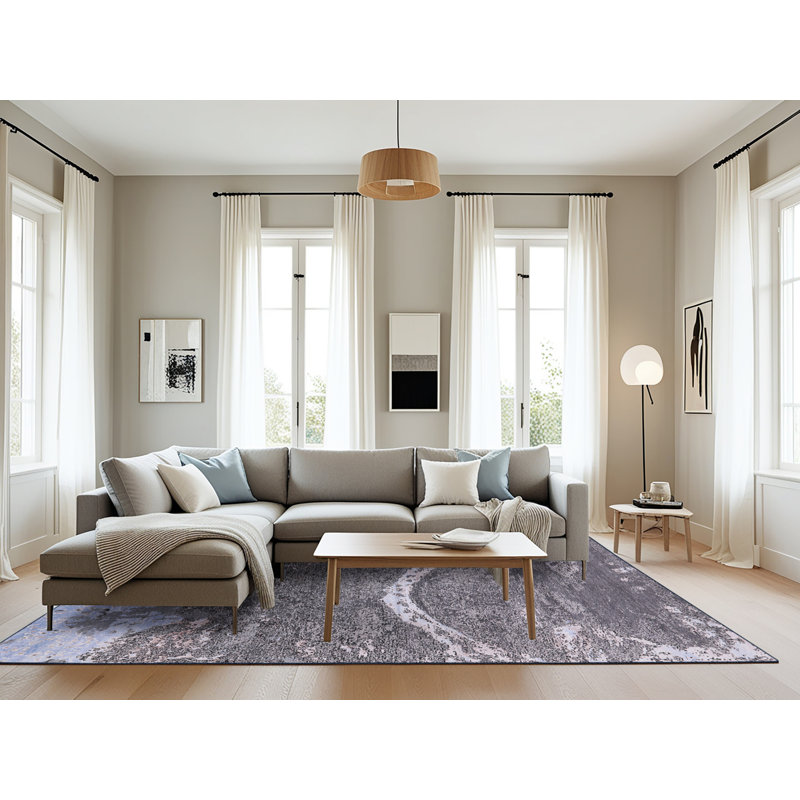 Tapis abstrait gris / bleu, Rectangle 8 pi x 12 pi