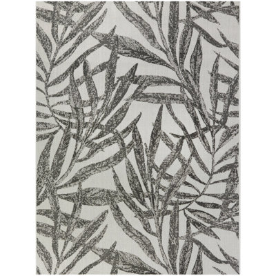 Tapis intérieur / extérieur à motif de feuilles tropicales crème / noir Abeles