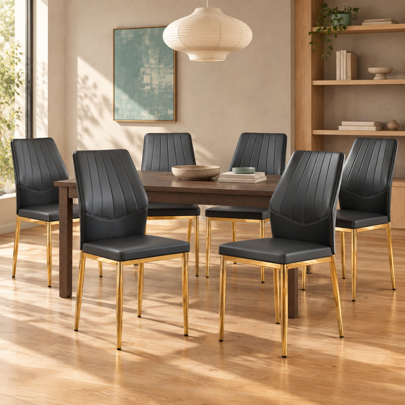 Ensemble de 6 chaises de salle à manger modernes en similicuir noir, 6, Gold