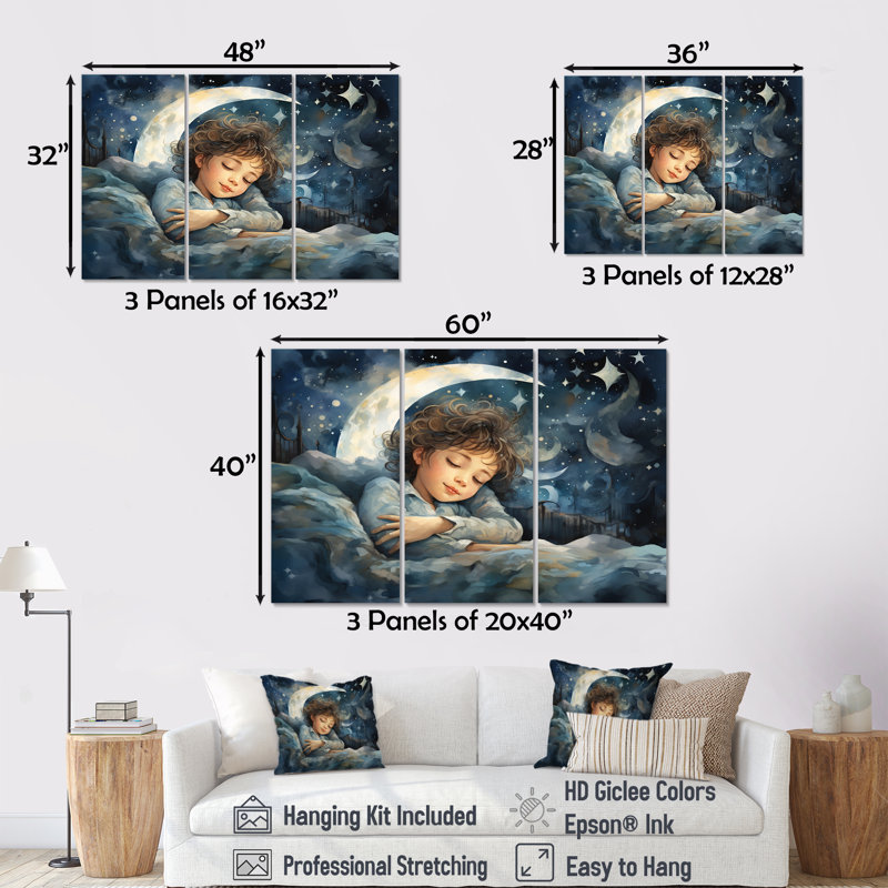 Childs Moonlight Nursery 3 - Art mural de chambre de bébé, H 28 po x l 36 po