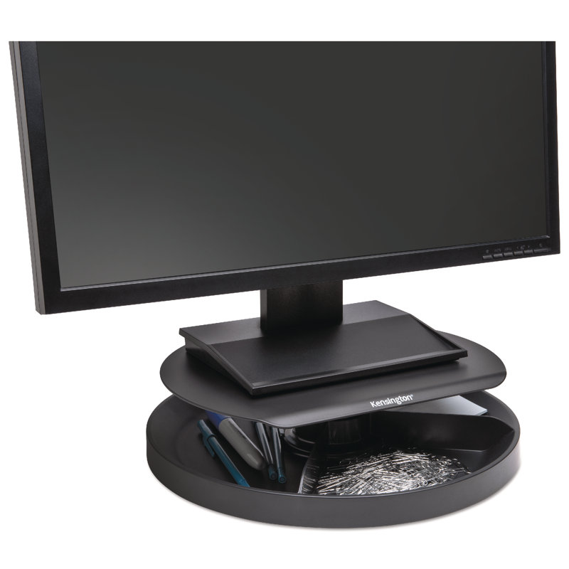 Black Freestanding Desk Monitor Stand with Storage