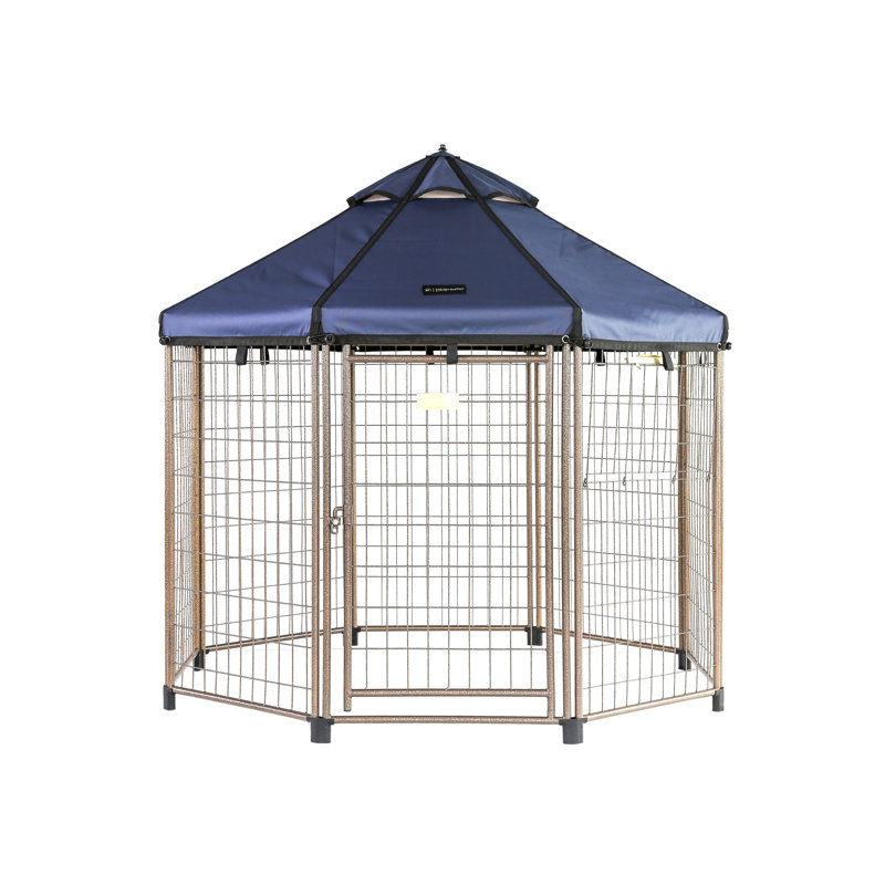 Enclos modulaire pour chiens de 1,5 m avec auvent – ​​Abri intérieur et extérieur pour animaux de compagnie, H 60,5 po, Bleu