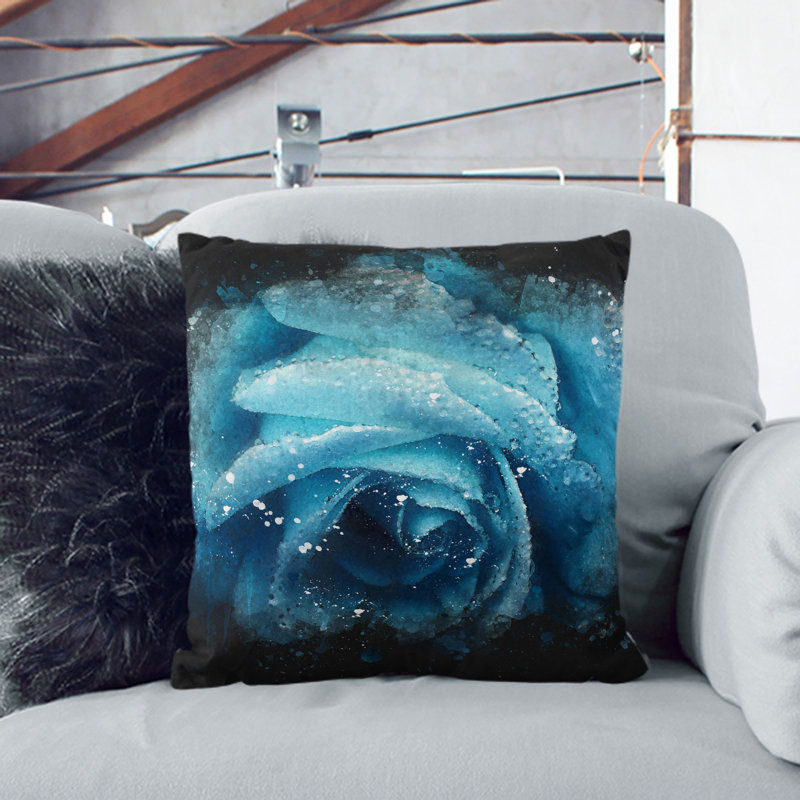 Blue Rose Flower Vol.1 Paint Splash Floral Square Throw Cushion, 55cm H x 55cm W x 20cm D