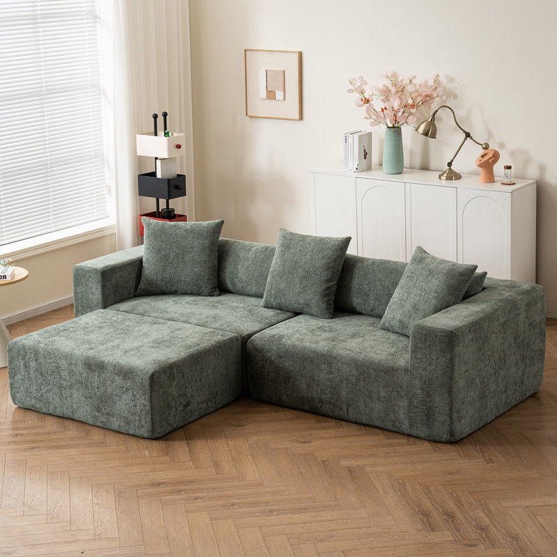 Canapé modulaire revêtu de tissu en L chenille, Vert