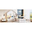 Lit simple blanc avec fenêtre, rangement de tiroir, douilles et support pour lit simple avec tiroirs de chevet, tablettes de sortie-368610995