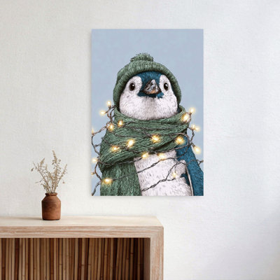 Cute Christmas Penguin Contemporary Bird Penguin Wall Art Print 1 Piece Wrapped Canvas Wall Art
