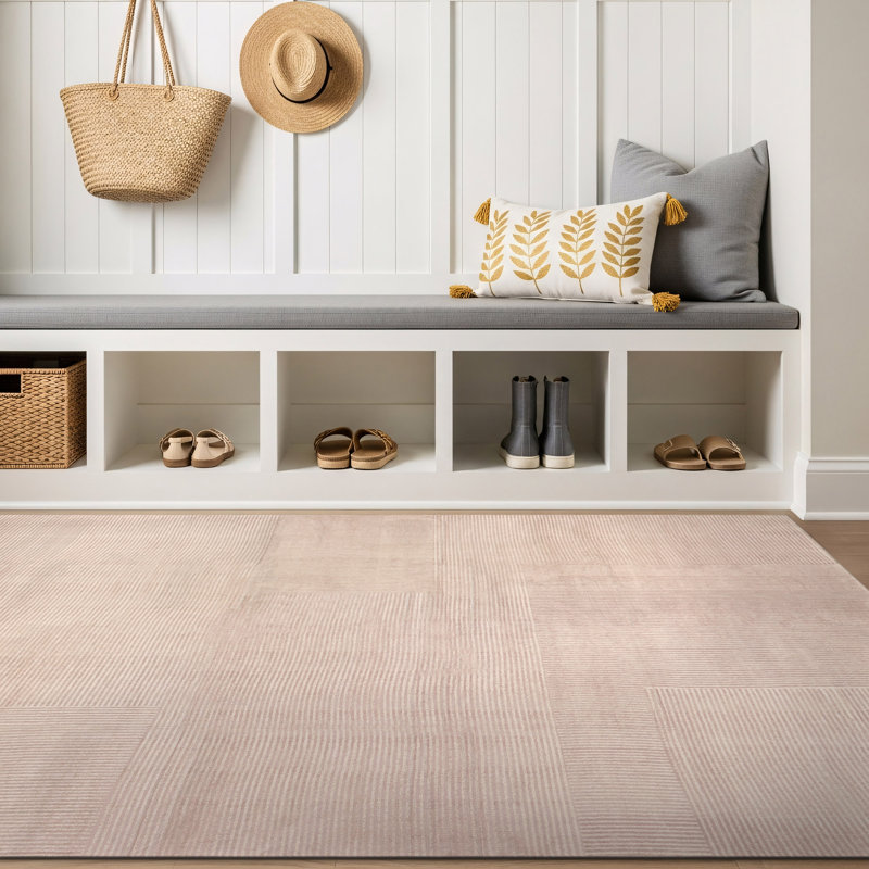Tapis crème antidérapant Linear Block, Crème, 3 pi x 5 pi