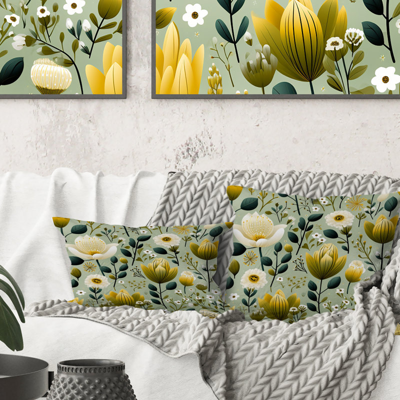 Coussin Serene Green Garden Blooms I - Floral, H 16 po x l 16 po
