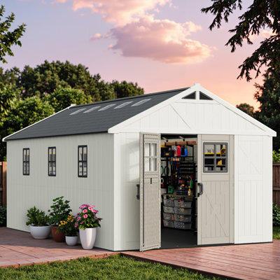 10 pi. L 16 pi. D - Remise de rangement en plastique avec plancher, remise en résine avec structure en acier renforcé, beige
