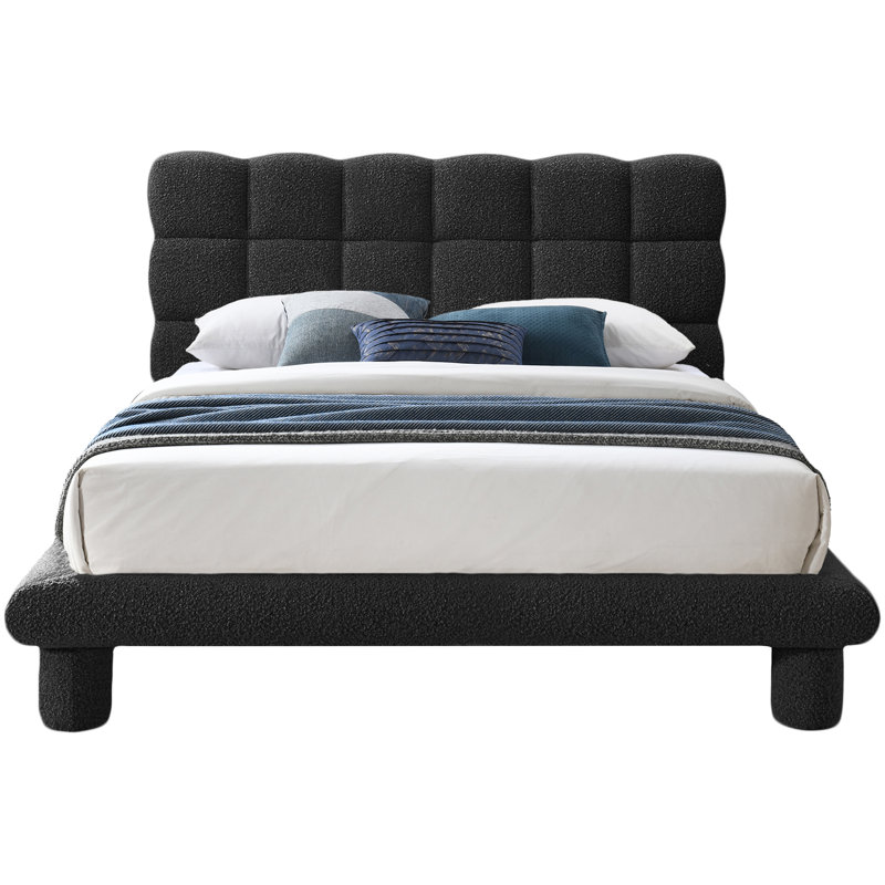 Deco Tufted Panel Bed, Full / Double, Black Boucle Fabric